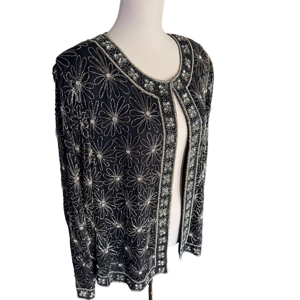 Vintage Pappell Boutique Beaded Floral Evening Jacket Sequin Cardigan Size 3XL - Picture 3 of 12